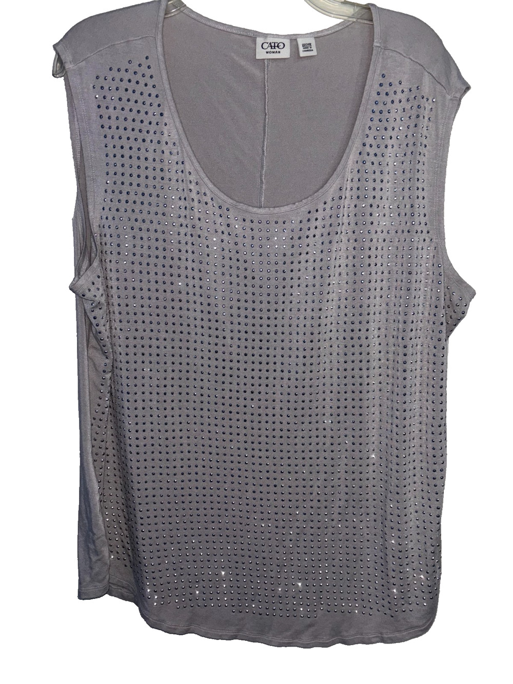 Cato Gray Rhinestone Tank Top Womens 22/24W Studded Sleeveless Blouse Holiday